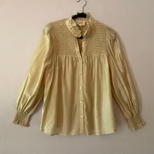 Pomander Place Tuckernuck Jaia Cream Smocked Puff Sleeve Long Blouse Medium